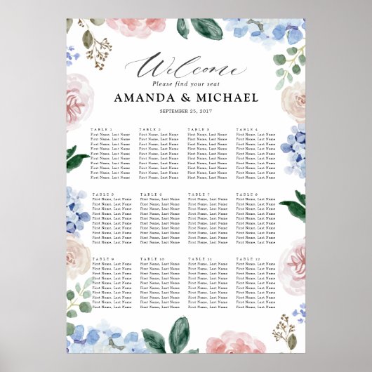 ほこりっぽい青いアジサイ結婚ズの座席表 ポスター (正面)