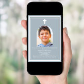 ほこりっぽい青いアーチ写真の少年ファースト・ホリー・コミュニオン 招待状