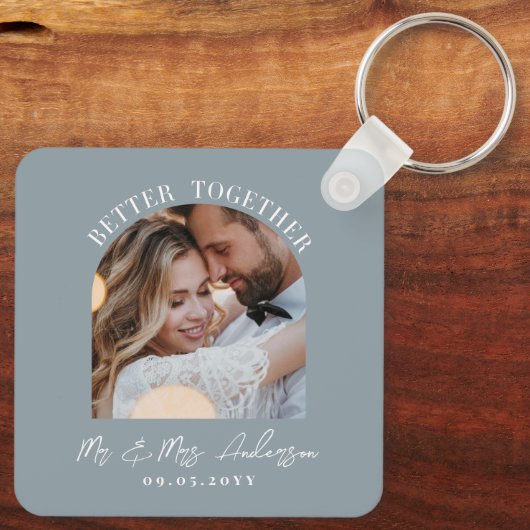 ほこりっぽい青いアーチ結婚写真のギフトホームデコール キーホルダー (裏面)