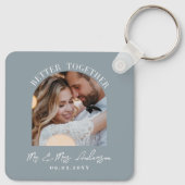 ほこりっぽい青いアーチ結婚写真のギフトホームデコール キーホルダー (裏面)