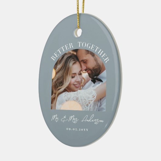 ほこりっぽい青いアーチ結婚写真のギフトホームデコール セラミックオーナメント (左)