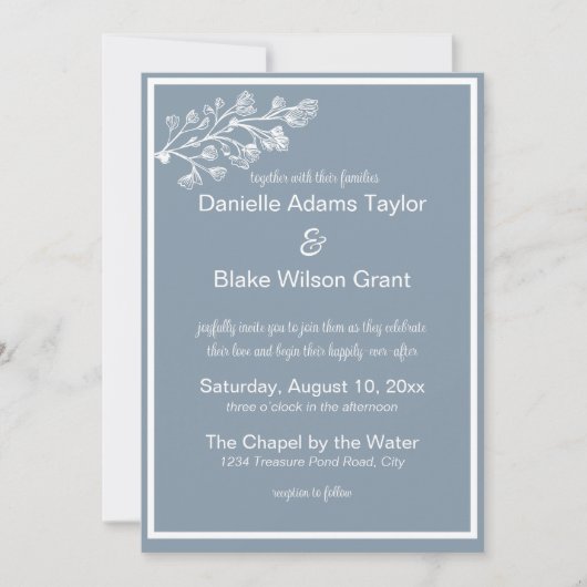 ほこりっぽい青いカップルの伝統的写真結婚の 招待状 (正面)