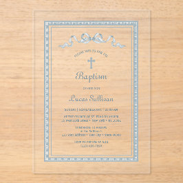 ほこりっぽい青いギリシャのフレームバプテスマ アクリル招待状