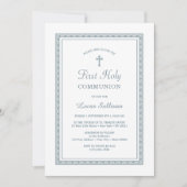 ほこりっぽい青いギリシャ語フレーム第1聖餐式 招待状 (正面)