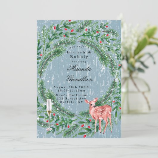 ほこりっぽい青いクリスマスウッドディアブランチと泡立ち 招待状 (スタンド正面)