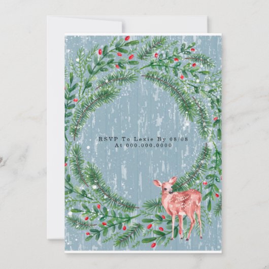 ほこりっぽい青いクリスマスウッドディアブランチと泡立ち 招待状 (裏面)