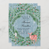 ほこりっぽい青いクリスマスウッドディアブランチと泡立ち 招待状 (正面/裏面)