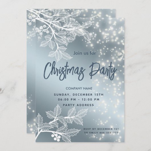 ほこりっぽい青いクリスマスブラッシ企業のョス 招待状 (正面/裏面)