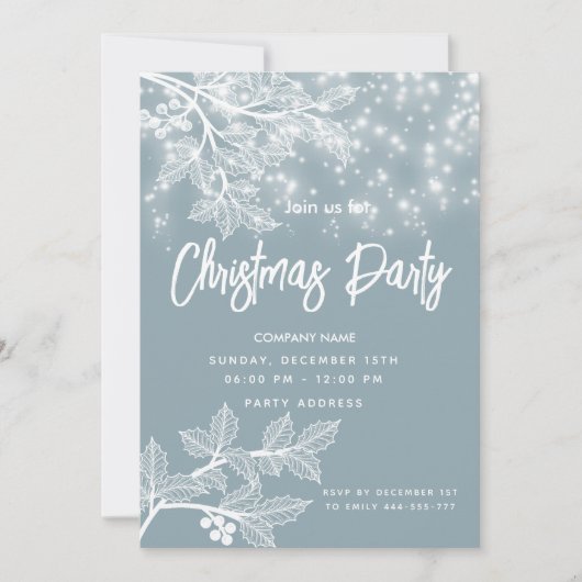 ほこりっぽい青いクリスマスブラッシ企業のョス 招待状 (正面)