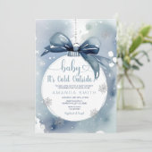ほこりっぽい青いクリスマスベビーシャワーの外は寒い 招待状 (スタンド正面)