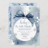 ほこりっぽい青いクリスマスベビーシャワーの外は寒い 招待状 (正面/裏面)