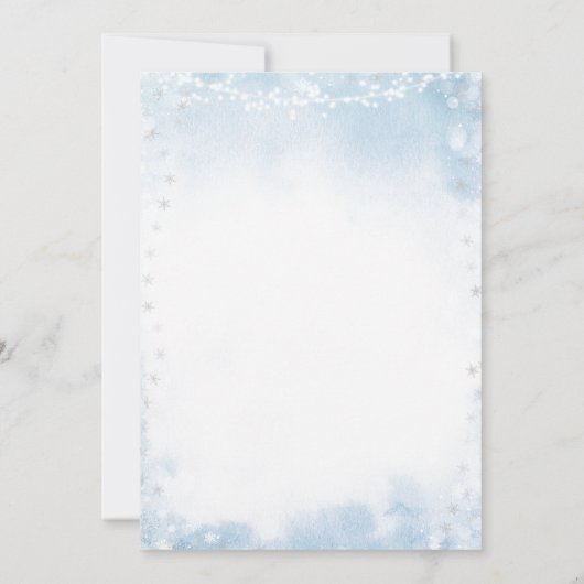 ほこりっぽい青いクリスマスメリー小さな赤ちゃんシャワー 招待状 (裏面)