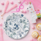 ほこりっぽい青いクリスマス | 水彩リーフデザイン ペーパープレート (パーティー)