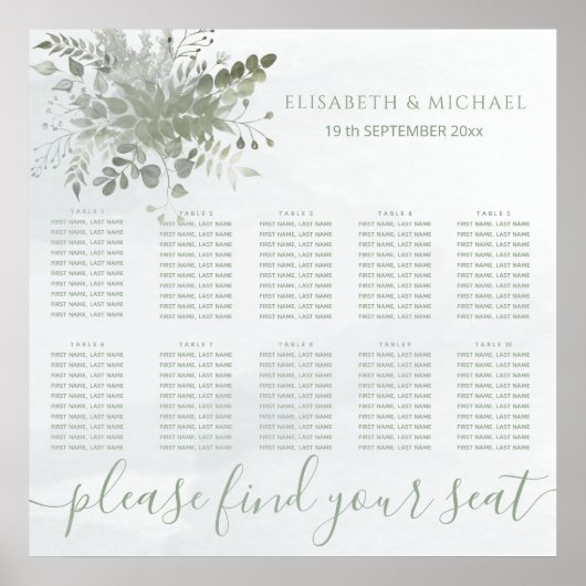 ほこりっぽい青いシックな水の色の緑のユーカリ ポスター (正面)