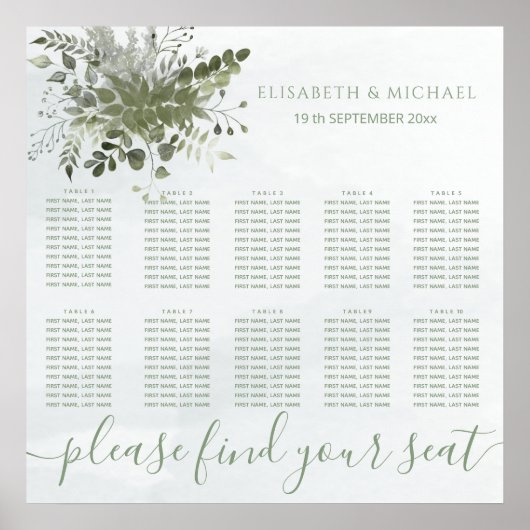 ほこりっぽい青いシックな水の色の緑のユーカリ ポスター (正面)