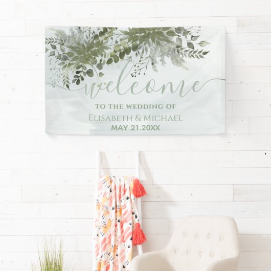 ほこりっぽい青いシックな水の色の緑のユーカリ 横断幕 (インサイチュ)