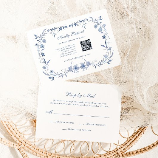 ほこりっぽい青いシノワセリー | QRコ伝統的ード 出欠カード