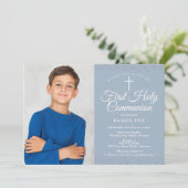 ほこりっぽい青いスターダストの最初の聖餐式の写真 招待状 (スタンド正面)