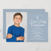 ほこりっぽい青いスターダストの最初の聖餐式の写真 招待状 (正面/裏面)