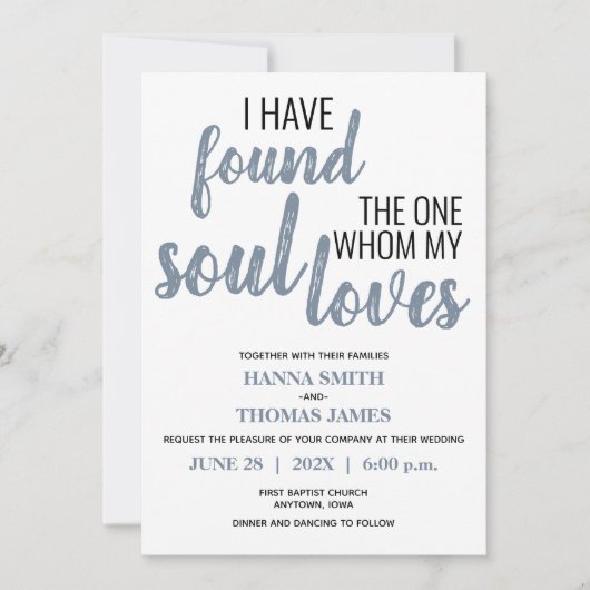 ほこりっぽい青いタイポグラフィを見結婚つけた 招待状 (正面)