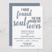 ほこりっぽい青いタイポグラフィを見結婚つけた 招待状 (正面/裏面)