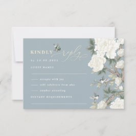 ほこりっぽい青いチノワセリーバード牡丹結婚式RSVP カード