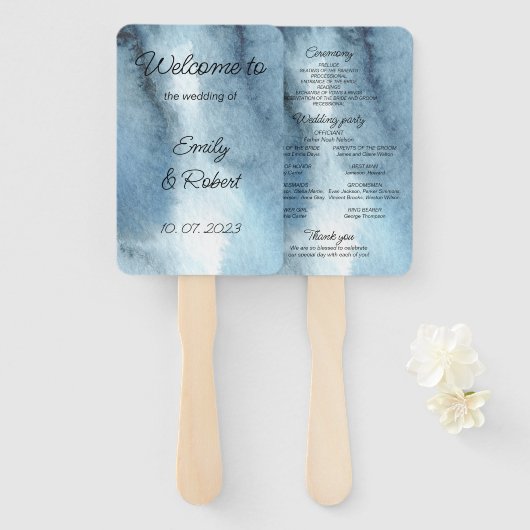 ほこりっぽい青いネイビーの水色 ハンドファン (正面&裏面)