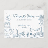 ほこりっぽい青いハンドドローお洒落ドの結婚感謝の言葉 エンクロージャーカード (正面)