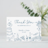 ほこりっぽい青いハンドドローお洒落ドの結婚感謝の言葉 エンクロージャーカード (スタンド正面)