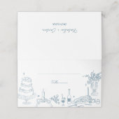 ほこりっぽい青いハンドドローお洒落ドの結婚感謝の言葉 プレイスカード (外部開封)