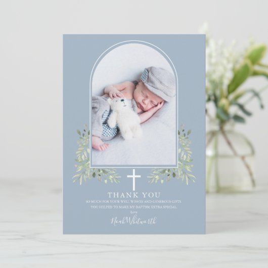 ほこりっぽい青いバプテスマの緑のアーチ写真 サンキューカード (スタンド正面)