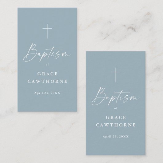 ほこりっぽい青いバプテスマメッセージカード プレイスカード (正面/裏面)