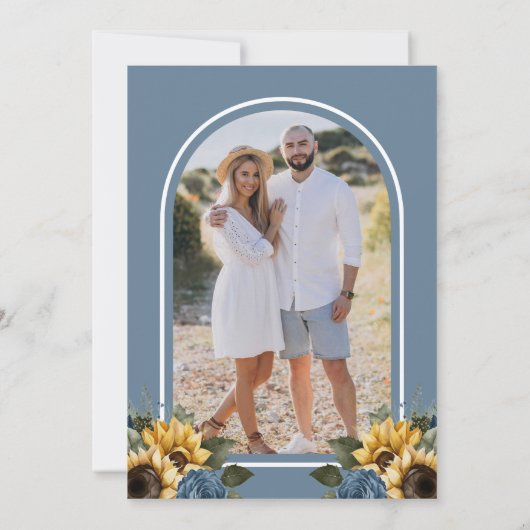 ほこりっぽい青いバラひまわり結婚の花 セーブザデート (裏面)