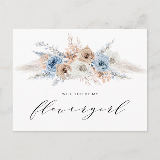 ほこりっぽい青いパンパスグラスが花の飾りになる インビテーションポストカード (正面)