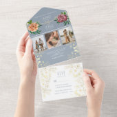 ほこりっぽい青いピンクのフローラ写真ウェディング招待 オールインワン招待状 (貼ってはがせる)
