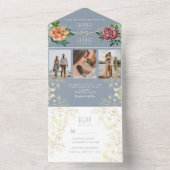 ほこりっぽい青いピンクのフローラ写真ウェディング招待 オールインワン招待状 (内側)