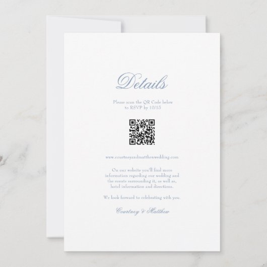 ほこりっぽい青いフローラの紋章結婚が 招待状 (裏面)