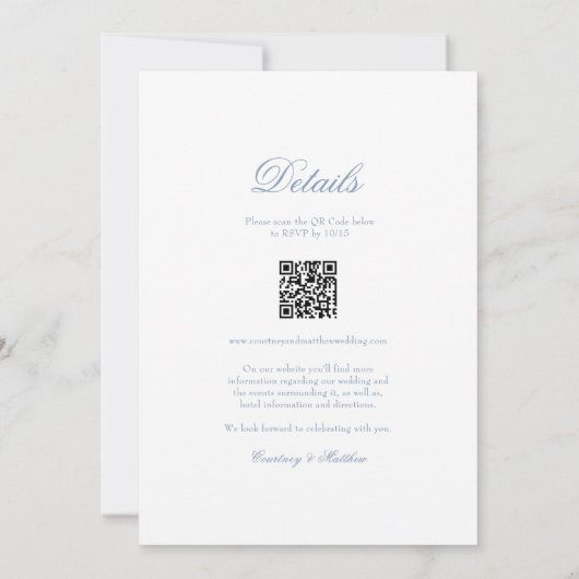 ほこりっぽい青いフローラの紋章結婚が 招待状 (裏面)