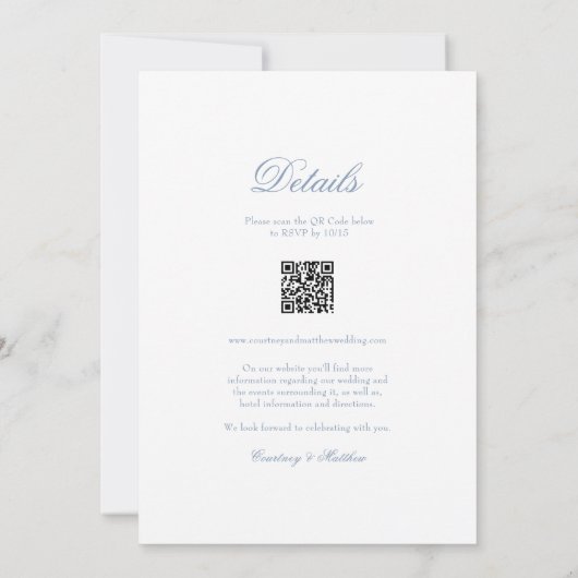 ほこりっぽい青いフローラの紋章結婚が 招待状 (裏面)