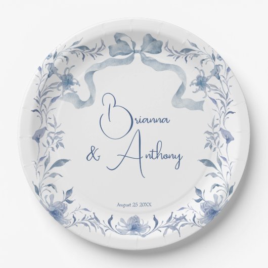 ほこりっぽい青いフローラの緑のリボエレガントカスタムン ペーパープレート (正面)