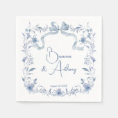 ほこりっぽい青いフローラの緑のリボンエレガントな結婚式 スタンダードカクテルナプキン (正面)