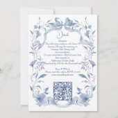 ほこりっぽい青いフローラの緑のリボンエレガントな結婚式 招待状 (裏面)