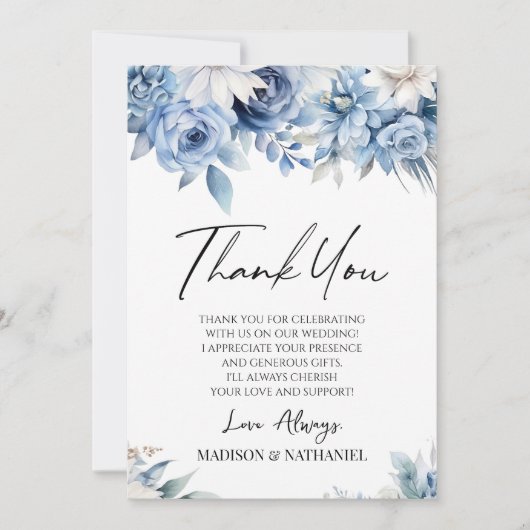 ほこりっぽい青いフローラの花カスタムの写真 サンキューカード (正面)