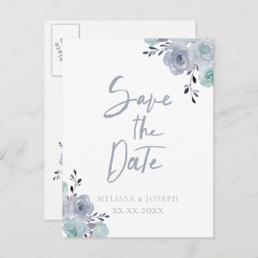 ほこりっぽい青いフローラは日付を保存 案内ポストカード (正面/裏面)