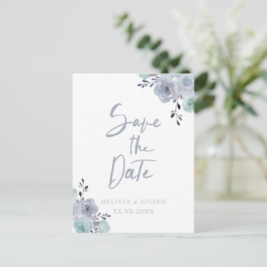 ほこりっぽい青いフローラは日付を保存 案内ポストカード (スタンド正面)