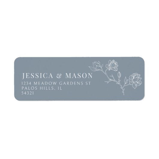 ほこりっぽい青いフローラエレガント差出人住所ラベル ラベル (正面)