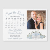 ほこりっぽい青いフローラカレンダー写真の保存日付 マグネット招待状 (正面)