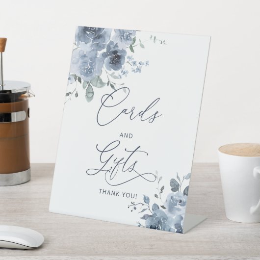 ほこりっぽい青いフローラカードとギフト台座看板 台座サイン (インサイチュ)