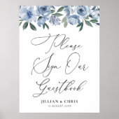 ほこりっぽい青いフローラゲストブックのサイン ポスター (正面)