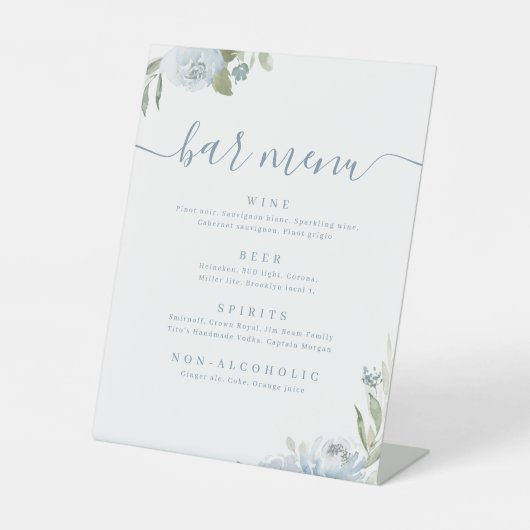 ほこりっぽい青いフローラスクリプト素朴なバーメニュー 台座サイン (正面)